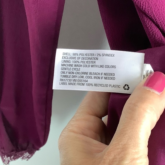 A New Day Women's Merlot Chiffon Lace Long Sleeve Shift Dress Size XS - Picture 7 of 7